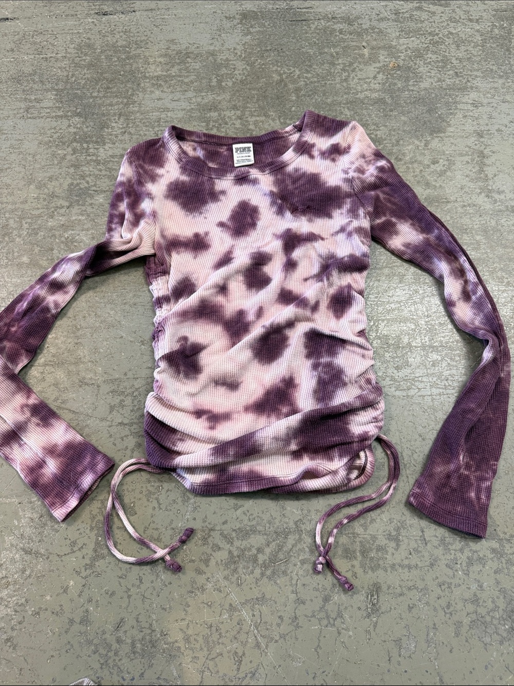 PINK Victoria's Secret Purple Tie-Dye Ruched Long Sleeve Top